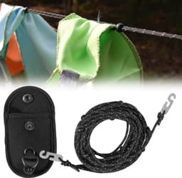 Reiswaslijn - Zwart - 3,5 m - Uittrekbare Waslijn met 24 Vaste Kralen - Voor Camping en Buitenactiviteiten — thumbnail 1