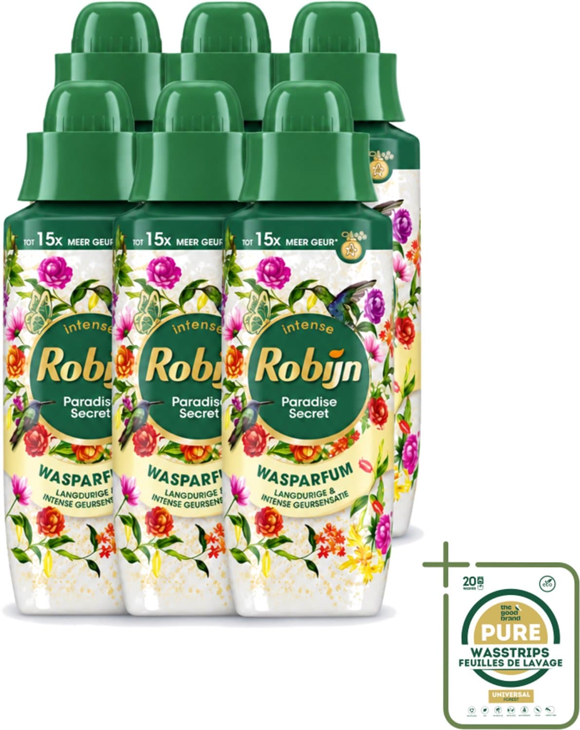 6 x Robijn – Wasparfum – Paradise Secret – 342 ml - Wasstrips - Wasparfum - Wasgeur - Botanische Geur - Wasmiddel - Wasverzachter — afbeelding 1