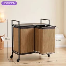 Bamboe wasmand - 2 vakken - 120 liter - Met plank - Waszak - Oprolbaar - 73 x 33 x 78 cm - Bruin — thumbnail 2