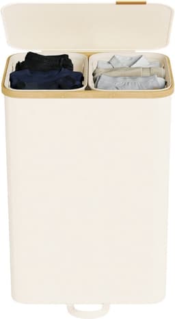 Klarven® Wasmand Creme - Wasmand met Deksel - Wasmanden - Laundry Basket - Uitneembare Waszak, 150 Liter Inhoud — thumbnail 4