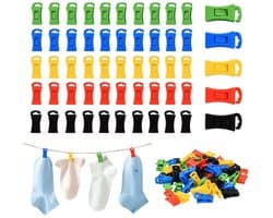 50 Stuks Wasmachine en Droger Sokkenhouders - Multikleur met Opbergtas