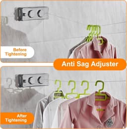 Waslijn voor binnen Geen doorhangende dubbele waslijnen Zware buiten kleding droogwaslijn Muurmontage Roestvrij staal, ruimtebesparend (grijs) — thumbnail 4