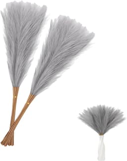 20 stuks pampasgras, 55 cm, kunstdroogbloemen, pampasgras, modern, woondecoratie, boeket, vaas, voor bruiloft, kantoor, slaapkamer, woonkamer (grijs) — thumbnail 1