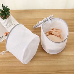 Bh‑waszakken, set van 2 stuks ronde vormvaste wasnetjes, voorzien van auto‑lock rits met beschermflap, ter bescherming van bh‑beugels en cups; geschikt voor beha’s en delicate lingerie — thumbnail 2