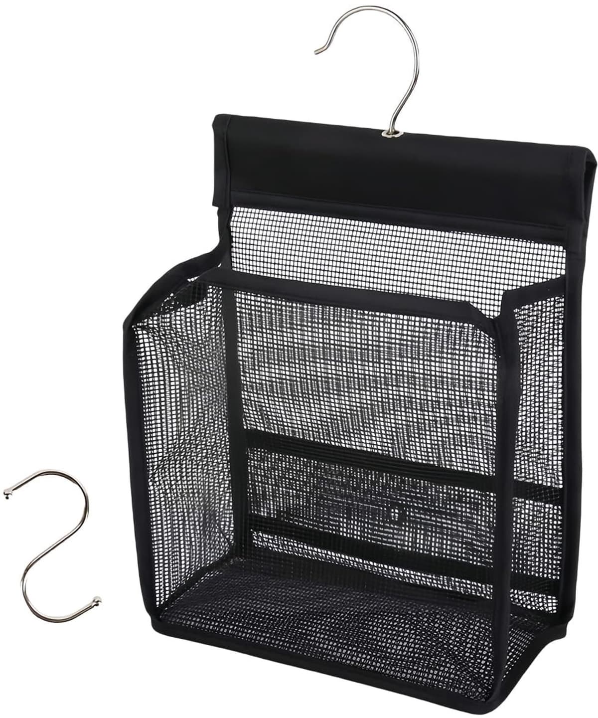 Wasknijperzak - 20 x 10 x 24 cm - Mesh met haken - Zwart — afbeelding 1