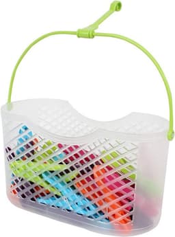Mandje voor wasknijpers met knijpers - Mandje om klemmen in te bewaren - Voor wassen en drogen - Mand met ophanghaak - 30 stuks - Transparant met kleur — thumbnail 1