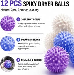 12 wasballen voor droger, herbruikbare wasballen voor droger en wasmachine, vervanging voor wasverzachter, anti-pilling, sneller drogen voor donsjacks en kleding (wit, blauw, paars) — thumbnail 4