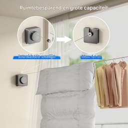 Ynkkvre - Waslijn - Wasdraad - Uittrekbare Waslijn - Wanddroogrek - Stalen Gevlochten - Anti-doorhang Ontwerp - Maximale Lengte 4,6 Meter - Draagvermogen tot 18 kg - Roestvrij Stalen Kabel - Eenvoudige Installatie — thumbnail 2