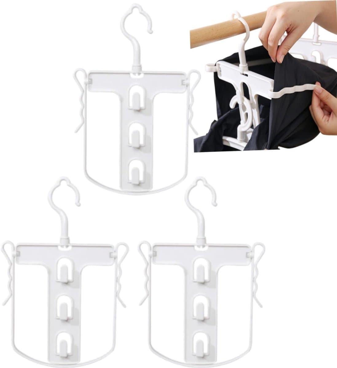 3 stuks Hoodie Droogrek - Winddicht, Draaibaar en Antislip - Huishoudelijke Kleding Droogrek - Draagbaar Winddicht Kledingrek - 15*18cm - Geschikt voor Thuis Balkon Drogen - Wit — afbeelding 1