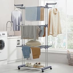 4-laags opvouwbaar vleugel-droogrek 63,5×128×173 cm grijs, verrijdbaar met wielen, opvouwbaar voor ruimtebesparing, hoog draagvermogen 35 kg, geschikt voor binnen- en buitengebruik, balkon/terras/wasruimte/gang — thumbnail 5