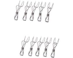 Roestvrijstalen Waslijners - Wasknijpers Clips - Kleding Ophangen - Winddicht Stevig - 10 stuks - Zilver