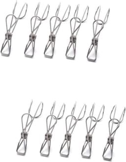 Roestvrijstalen Waslijners - Wasknijpers Clips - Kleding Ophangen - Winddicht Stevig - 10 stuks - Zilver — thumbnail 1