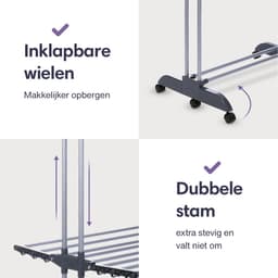 Wasrek Staand - Droogtoren Wassen - Kleding Drogen - Inklapbare Wielen - 44 m Droogruimte - Zwart — thumbnail 3
