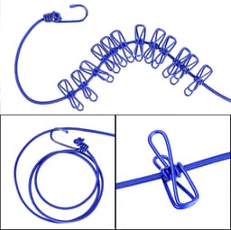 Waslijn uittrekbaar - Blauw - 174 cm - Elastisch met 12 Wasknijpers - Voor Reizen en Camping — thumbnail 3