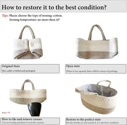 Thijox - Luierorganizer Beige Crème - Geweven Katoenen Touw Opbergmand met Draagbare Handgreep en 3 Afneembare Scheidingswanden voor Luiers en Babyacc — thumbnail 3