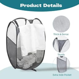 Thijox - 2 stuks 75 liter opvouwbare wasmanden, mesh, grote pop-up wasmanden, ademend en draagbaar met handvat en zijzak, donkergrijs voor thuis, camp — thumbnail 4