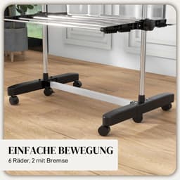 FloraGrace Droogtoren – 5 Niveaus – 142 x 55 x 172 cm – Roestvrij Staal – Zwart en Zilver – Inklapbaar voor Binnengebruik met Wielen — thumbnail 5