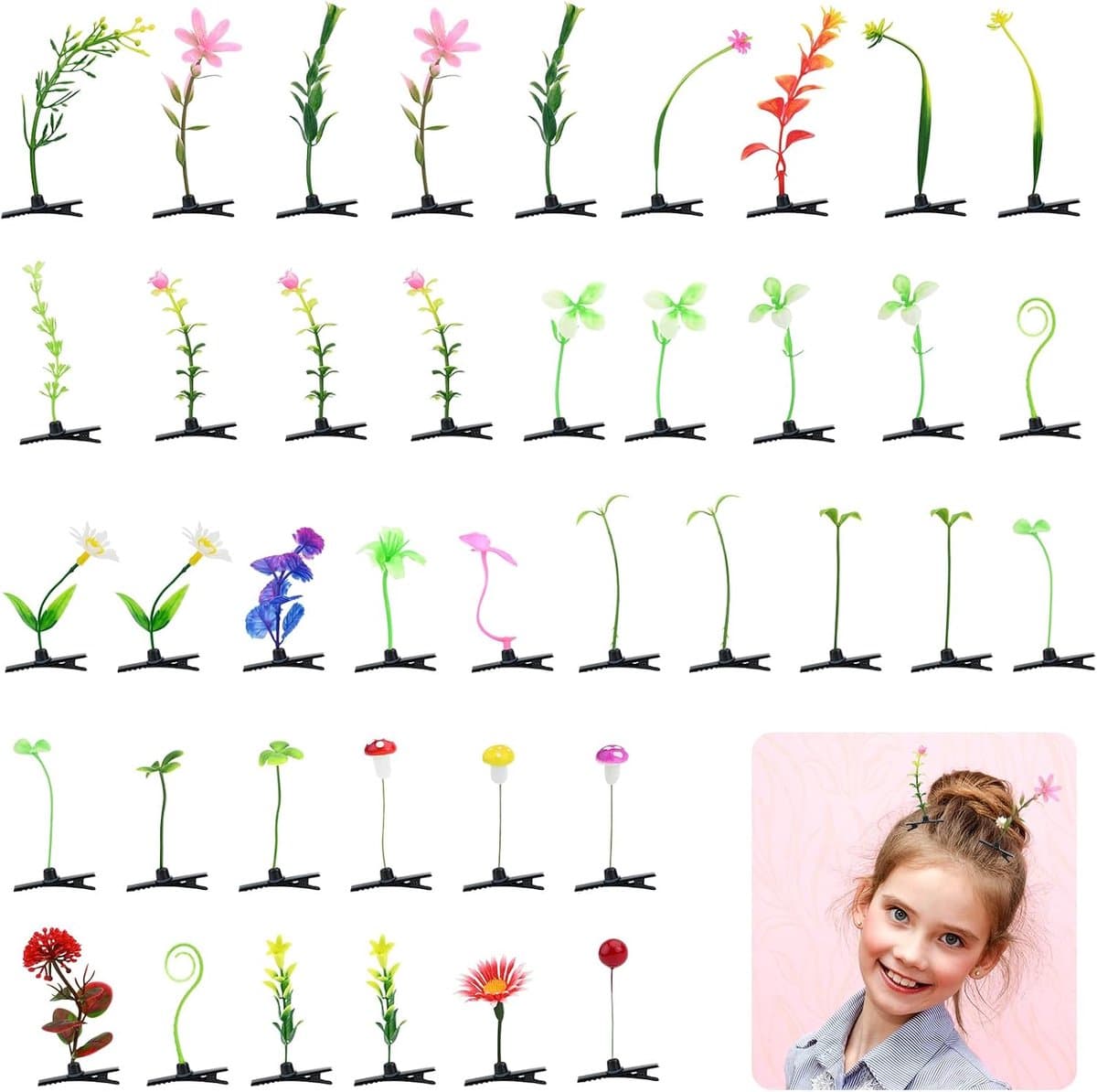 Bekecidi 40pcs Bean Sprouts Hair Clips Funny Plant Hairpins Small Grass Sprout Clips Flower Butterfly Hair Barrettes - ShopVlot — afbeelding 1