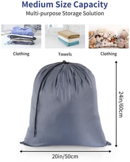 Dailygoods - OTraki Waszakken voor op reis, 2 stuks, waszakken voor de vuile was, opvouwbare opbergzak, scheurbestendig, voor speelgoed, camping, vakantie, studentenhuis, 50 cm x 60 cm, grijs — thumbnail 4