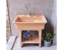 Vrijstaande wasbak - Waskom met wasbord - Kleding wassen - Ergonomisch ontwerp - 80x56x80cm - Oranje