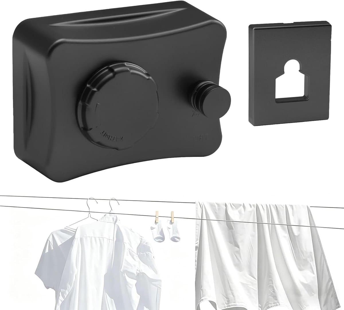 Uittrekbare Waslijn - Wand Waslijn - Droog Kleding - Doorhangvrij Ontwerp - 5.1 Meter - Zwart — afbeelding 1
