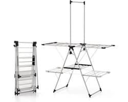 Opvouwbaar Kledingrek - Droogtoren Staande Droger - Kleding Drogen - Verstelbare Meeuwvleugels - 138x63x182cm - Zilver