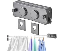 Uittrekbare waslijn - Dubbele drooglijn - Ruimte besparen - Anti-doorzak design - 2 x 51 meter - Zilver