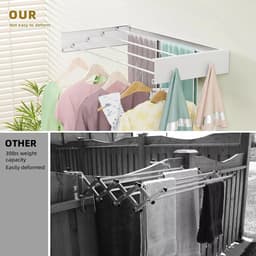 Droogrek Opvouwbaar Droogrek Opvouwbaar Muur Droogrek 5 Staven 4 Haken 55 lbs Capaciteit voor Indoor Outdoor Appartementen Slaapzaal Bad Washanger — thumbnail 5