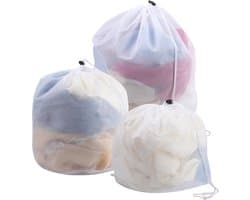 Waszak voor wasmachine, 3 stuks, waszak met koordstopper, fijnmazig waszakken voor babykleding, beha, ondergoed (30 x 40 cm, 40 x 50 cm, 50 x 60 cm)
