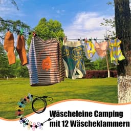 Waslijn camping, reiswaslijn, reiswaslijn met 12 wasknijpers, draagbare intrekbare waslijn voor reizen, vakantie, outdoor, camping (180-300 cm) — thumbnail 3
