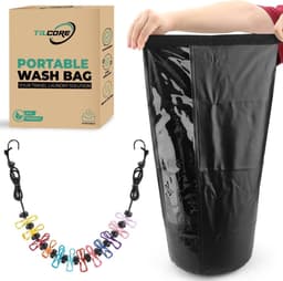 Waszak Draagbaar Zwart van Tilcore - Ideaal voor kamperen, backpacken en on-the-go schone kleding - Compact, lichtgewicht zonder klep reizen wasoplossing — thumbnail 1