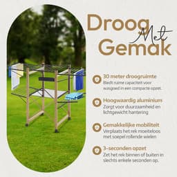 Droogrek Staand - Kledingdroger Vleugels - Was Drogen - Verstelbare Vleugels - 30 Meter Drooglengte - Zwart — thumbnail 5