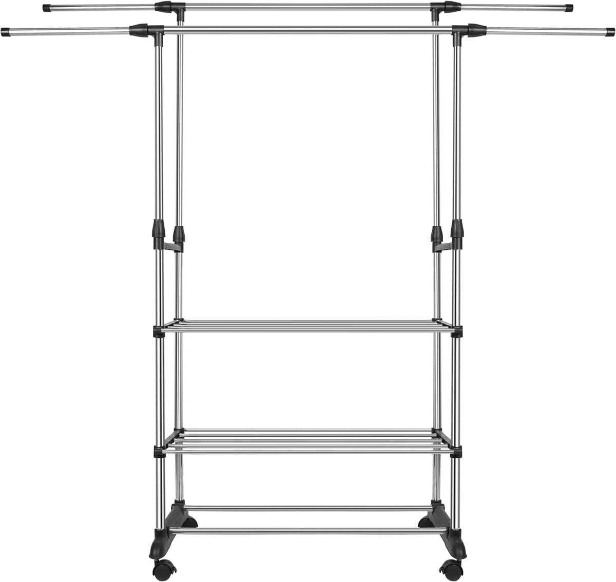 PIPIPOXER- Wasrek-Droogrek-Staand Droogrek -Uitschuifbare Droogtoren - RVS – 3 Verdiepingen – 144 meter Drooglengte- Ruimtebesparend Wasrek -144 × 42 × 150 cm CM- Droogrek op Wielen - zwart — afbeelding 1