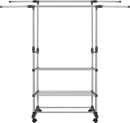 PIPIPOXER- Wasrek-Droogrek-Staand Droogrek -Uitschuifbare Droogtoren - RVS – 3 Verdiepingen – 144 meter Drooglengte- Ruimtebesparend Wasrek -144 × 42 × 150 cm CM- Droogrek op Wielen - zwart — thumbnail 1