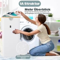 Wasmand - Opbergmand - Sorteren Wasgoed - Opvouwbaar Bamboe Frame - 75 cm Hoog - Wit — thumbnail 5