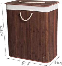 Decopatent Bamboe Wasmand - Dubbele Wasmand met deksel - Opvouwbaar - 110 L - Bruin — thumbnail 3