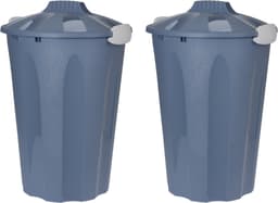 2x stuks kunststof wasmanden met deksel rond blauw 40 liter - Wasmanden/wasgoedmanden - Huishouden — thumbnail 1