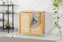 Lifa Bathing Dubbele bamboe wasmand - 2 vakken - Polyester&Bamboe - draagvermogen 10kg - 60x40x58cm — thumbnail 1