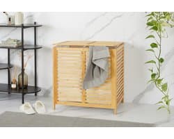 Lifa Bathing Dubbele bamboe wasmand - 2 vakken - Polyester&Bamboe - draagvermogen 10kg - 60x40x58cm