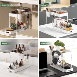 Uittrekbare kastorganizer - 2 verdiepingen - keuken - 4 haken - hangbeker - opheffen wastafel rek Wasmachine rek — thumbnail 3