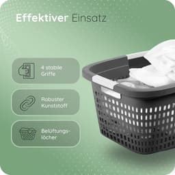 Novaliv 3-delige wasmand met 4 handgrepen 40L antraciet, wasboxset, wasemmer, wascontainer voor badkamerwas, vuile was, wasmand, opbergmand, verzamelbox — thumbnail 2