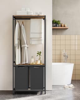 MIRA Home Wasmand met Kledingrek - Wassorteerder 2 Vakken 2x46 Liter - Zwart/Bruin - 73x33x177 cm — thumbnail 5