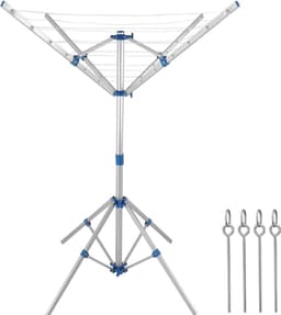 Droogmolen met Voet voor Camping & Thuis - Wasrek Staand - Droogrek Inklapbaar - Inclusief Pinnen - Zilver en Blauw — thumbnail 1