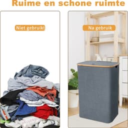 CALIYO Wasmand - Wassorteerder - Wasmand met Deksel - 69×43.5×32.5cm Nis Wasbox - Opvouwbare Mand Vuile Was - 100L - Grijs — thumbnail 4
