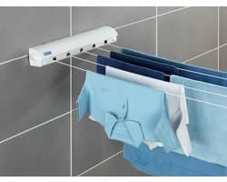 Wandwaslijnen 5 waslijnen tot 420 m traploos uittrekbaar praktisch rolsysteem weerbestendig voor balkon en tuin - incl. bevestigingsmateriaal