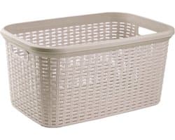 Plasticforte Wasmand - Set van 3x stuks - 35 liter - rotan - taupe - kunststof - 53 x 36 x 26 cm