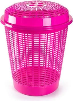 Plasticforte Wasmand met deksel - 2x stuks - 50 liter - roze - rond - D45 x H57 cm - opbergmand — thumbnail 2