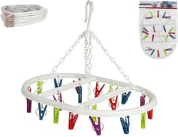 Wasgoed droogcarrousel/droogmolen - 2x - 20 clips/knijpers - multi kleuren - kunststof - 29 x 42 cm — thumbnail 2