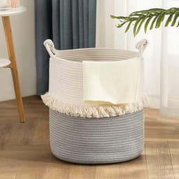 Wasmand van katoenen touw, opbergmand, boho decoratieve mand geweven, wasverzamelaar met handvatten, speelgoedopberger voor kinderkamer 40x43cm beige — thumbnail 1