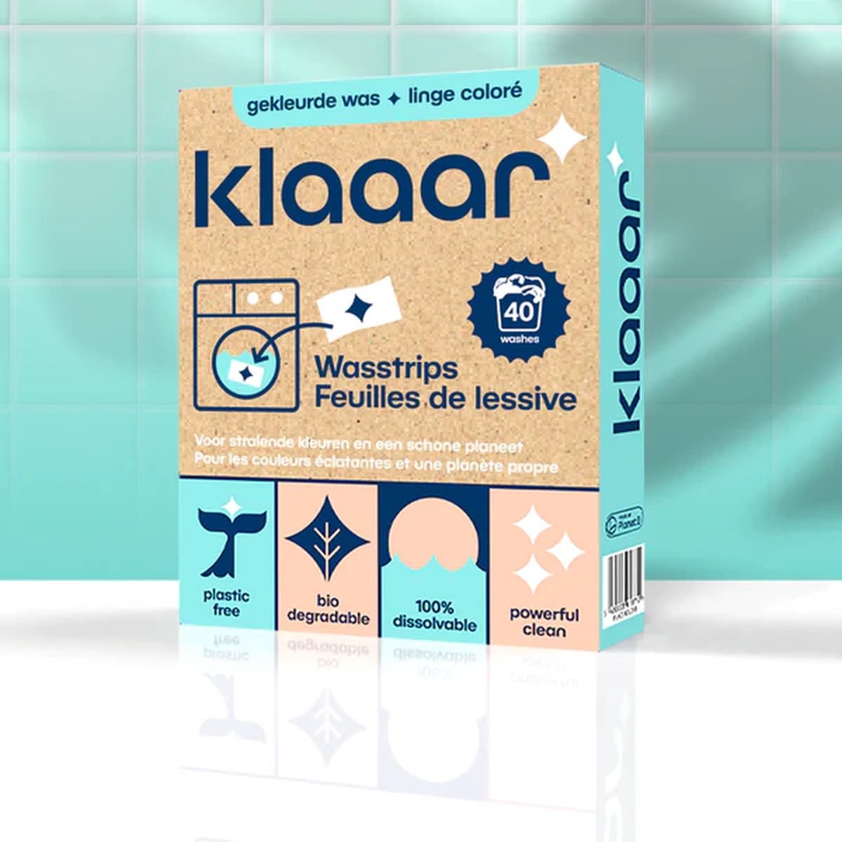 Klaaar Wasstrips Gekleurde Was – Wasmiddeldoekjes zonder Plastic - Laundry Strips 40 Strips — afbeelding 1